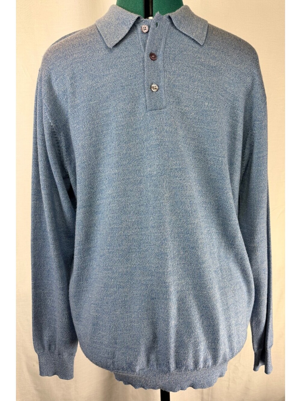 JoS. A. Bank Men’s 100% Merino Wool Long Sleeve Polo Sweater – Blue – Size L - Picture 2 of 7